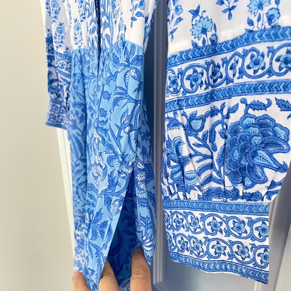 Pink City Prints Tuckernuck Blue Ocean Mix Gemma Block Print Midi Shirt Dress - Picture 13 of 16